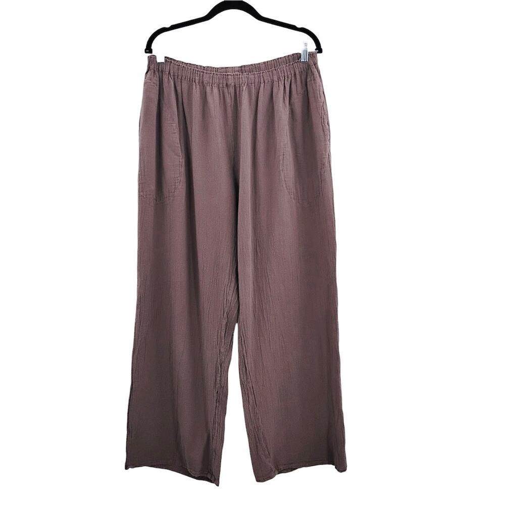 Oh My Gauze Cotton Gauze Pants Purple Brown Pockets Elastic Waist Size 3 XXL 2XL